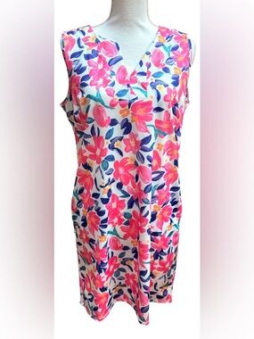 Stella Parker Floral Sleeveless Shift Dress Size M Pink Blue Spring Summer